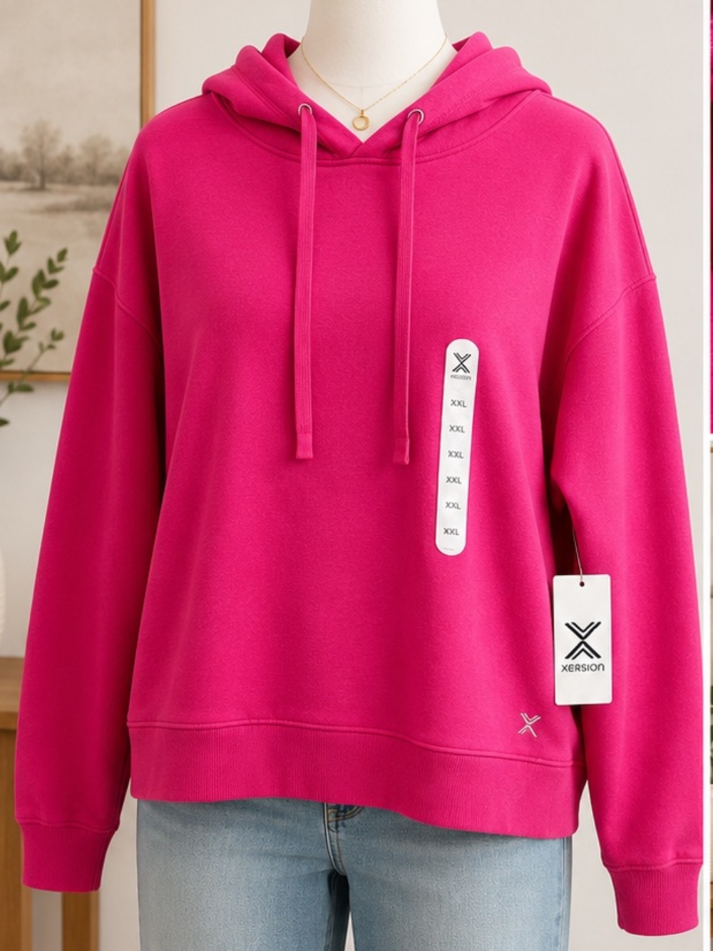 Xersion Women’s XXL Fuchsia Pink Fleece Cowl Neck Hoodie Sweatshirt NWT
